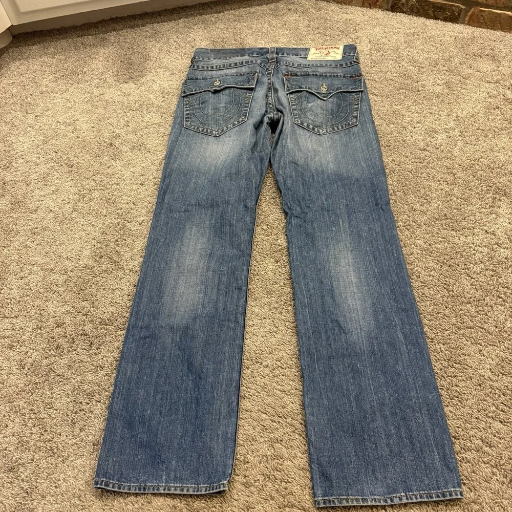 True Religion Straight Leg Pocket Flaps OM Denim Blue Jeans Dhum Men's 36x34